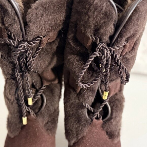 COACH Mandy Shearling Suede Wedge Booties – Size 6.5 – Brown - Picture 2 of 13